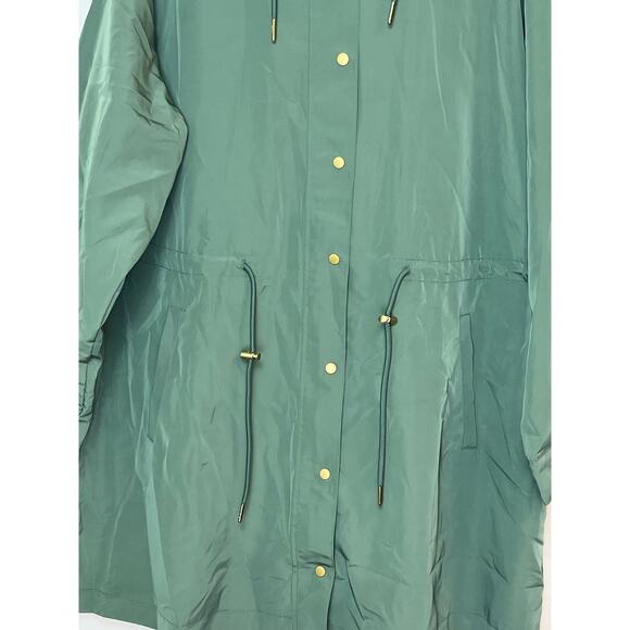 Susan Graver Women’s 2X Green Long Sleeve Button Front Anorak Long Coat Jacket - Picture 9 of 9